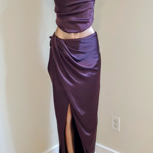 House of CB Set Una Satin Corset Top Large & Vesper Rich Brown Satin Large - Picture 5 of 9